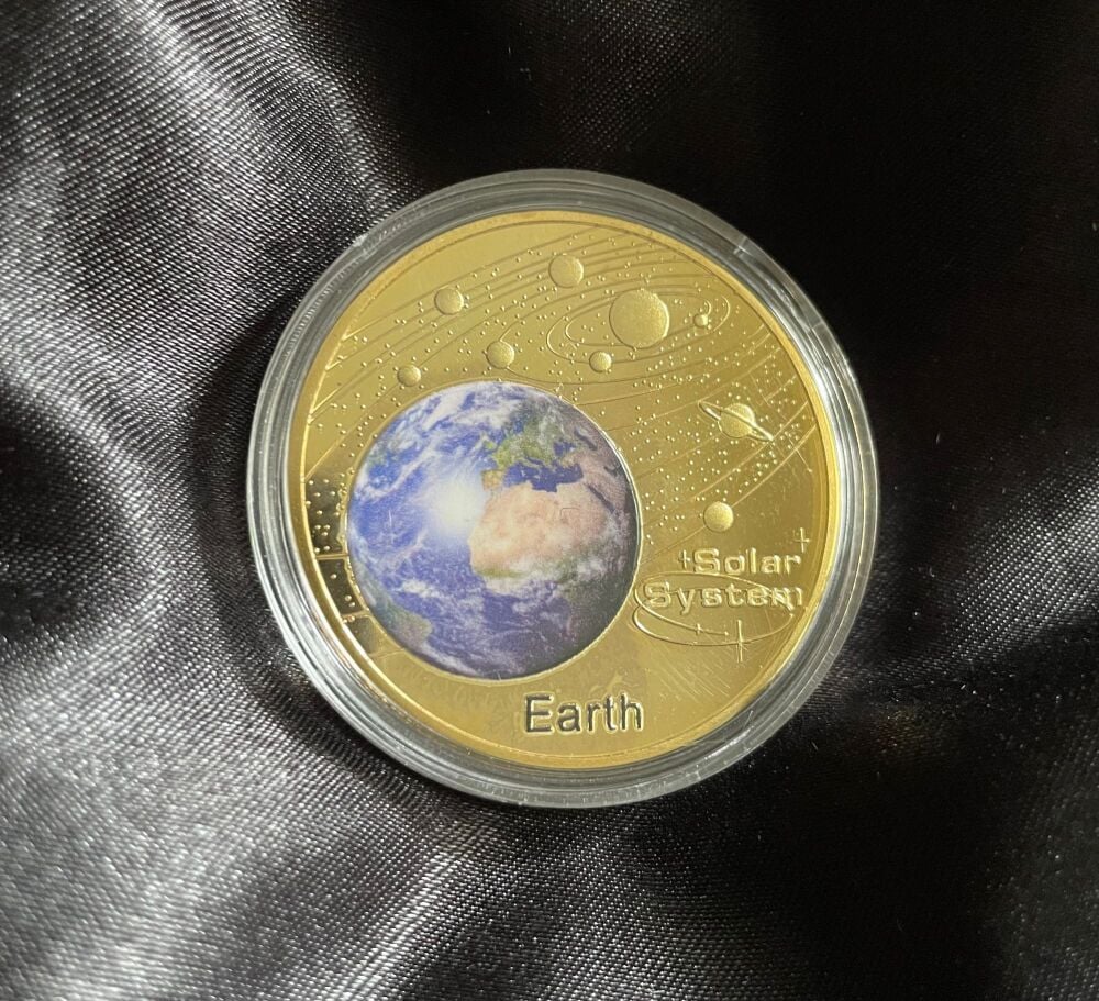 Planet Earth Solar System Series Gold Plated Large Medallion Coin