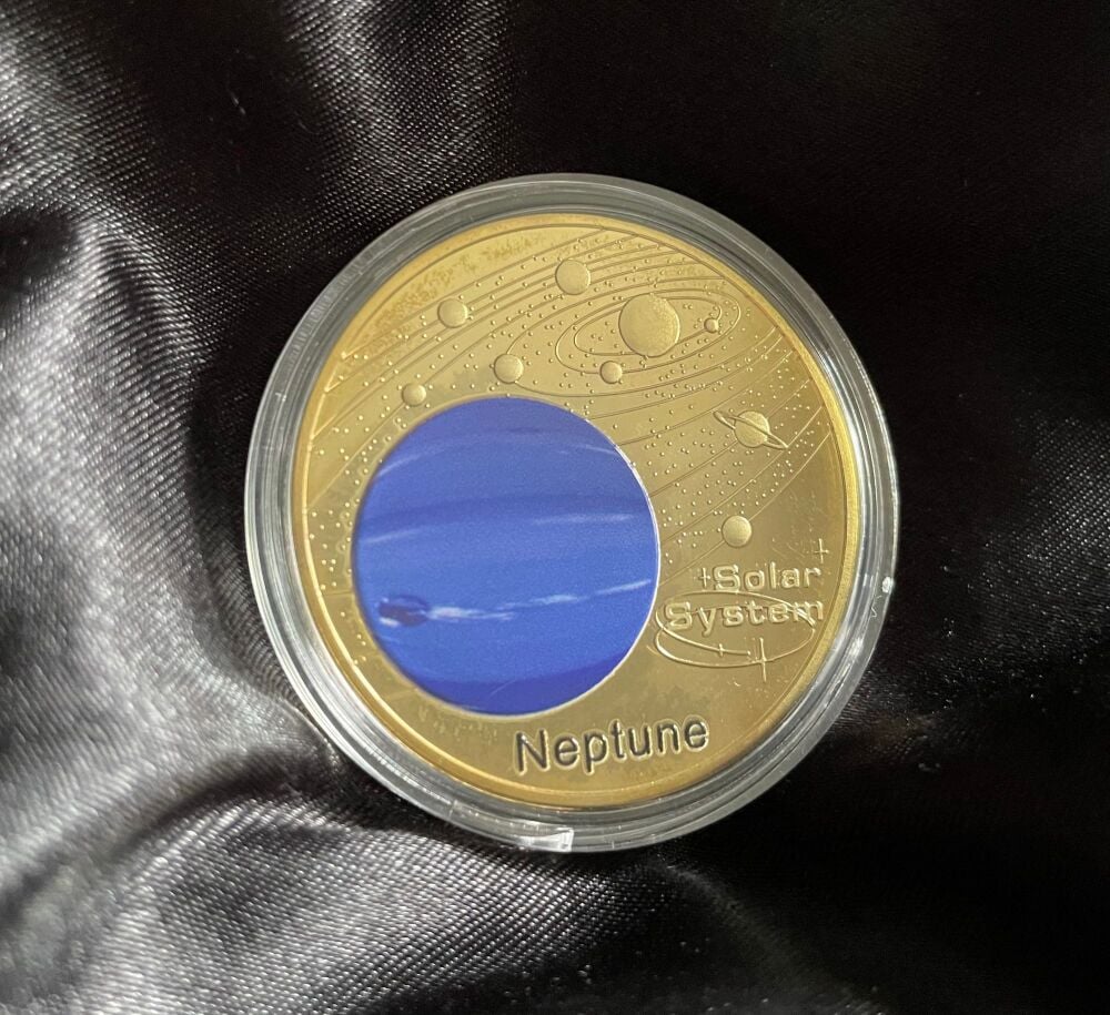 Planet Neptune Solar System Series Gold Plated Large Medallion Coin