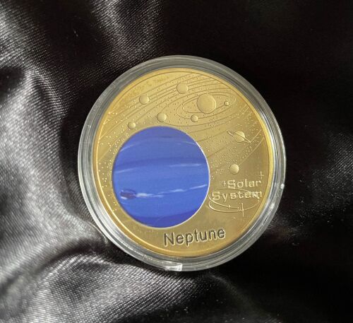 Planet Neptune Solar System Series Gold Plated Large Medallion Coin