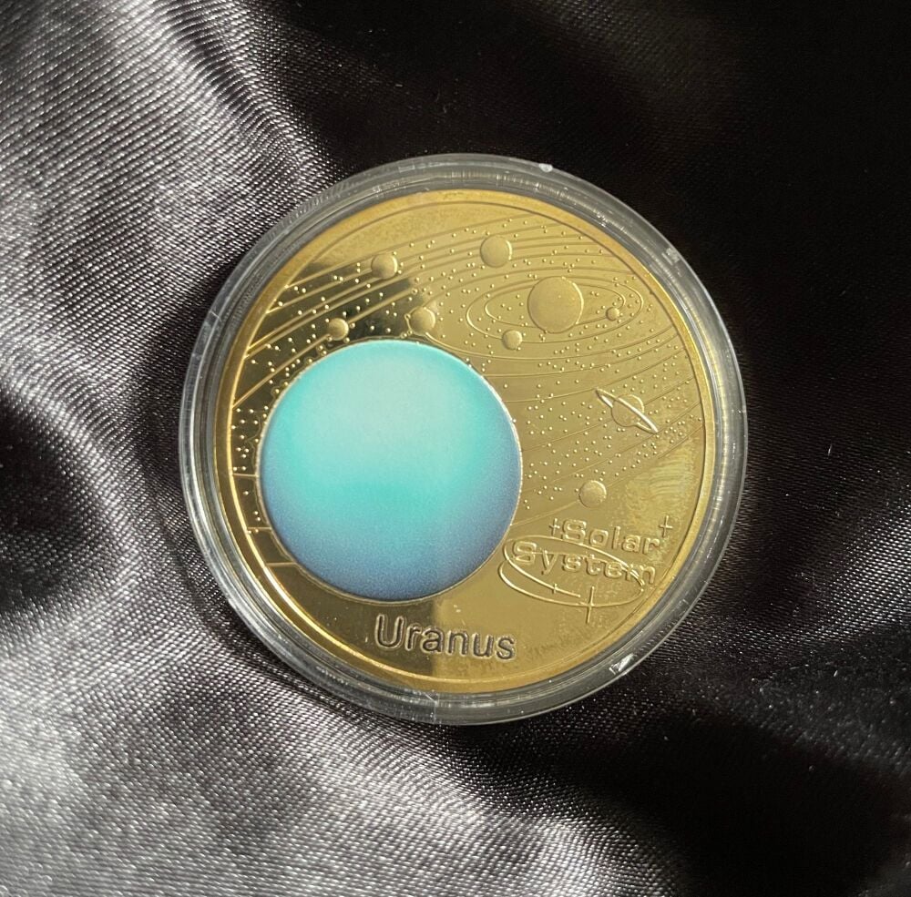 Planet Uranus Solar System Series Gold Plated Large Medallion Coin