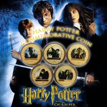 Warner Brothers Harry Potter And The Chamber Of Secrets 5 Medallion Coin Set Gold Plated
