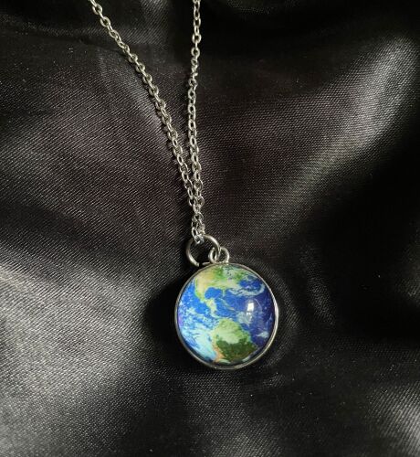Planet Earth Glass Sphere Necklace On Stainless Steel Chain