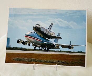 Large 8" By 6" NASA Space Shuttle Orbiter On 747 Transporter Photo Postcard