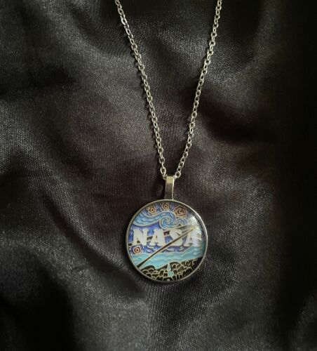 NASA Logo Glass Front Pendant Necklace On Stainless Steel Chain