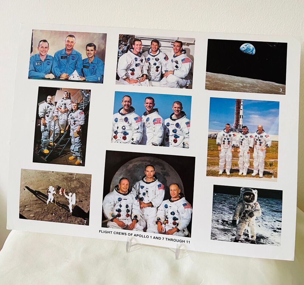 Large Apollo Crew Montage Photo Card Display With Mission Info On The Rear