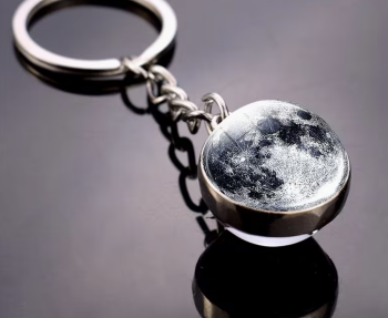 Lunar Moon 3D Glass Sphere Keyring Keychain