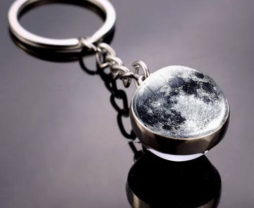 Lunar Moon 3D Glass Sphere Keyring Keychain