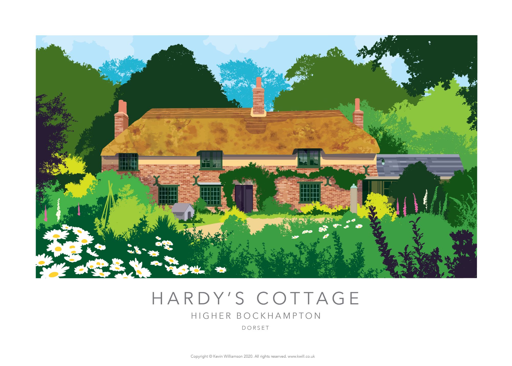 Dorset print. Illustration of HArdy'd Cottage