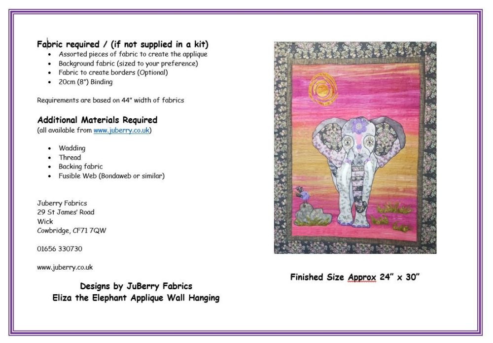 Eliza the Elephant Applique Wall Hanging Pattern