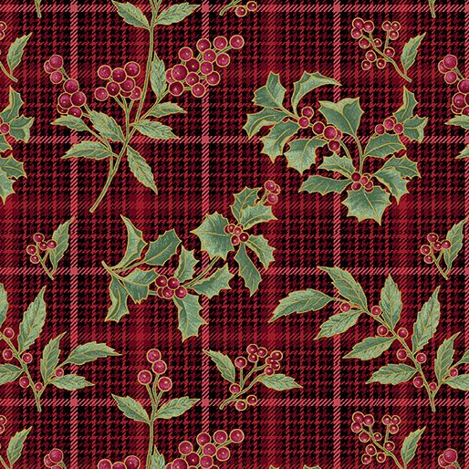 13185M-10 A Festive Medley Holly and Plaid Red