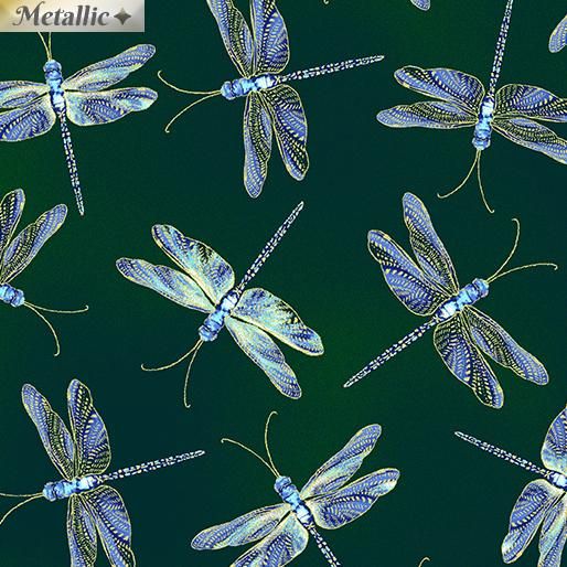 9752M-44 Moonlight Dragonflies Green