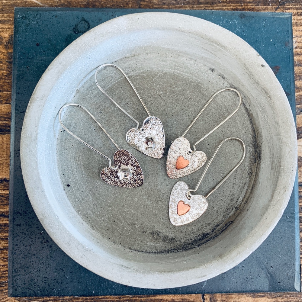 Dangly Heart Earrings on a Kidney Hooks 