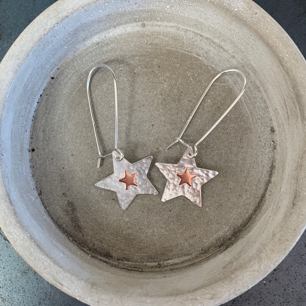 Copper Star Earrings on a Kidney earring hook