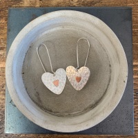 Large Heart Flower Earrings with a Copper Heart