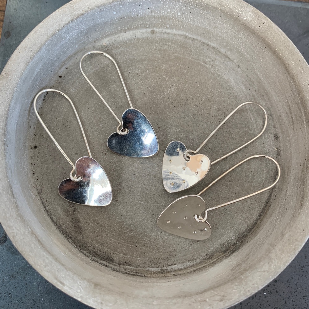 Dangly Heart Earrings on a Kidney Hooks 