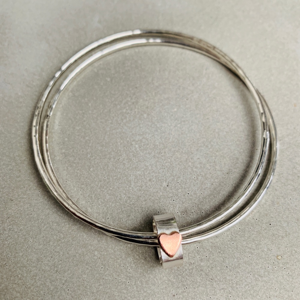 Double Bangle with Heart Bead 
