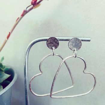 Small Hammered Disc with Large Heart Hoop Earring