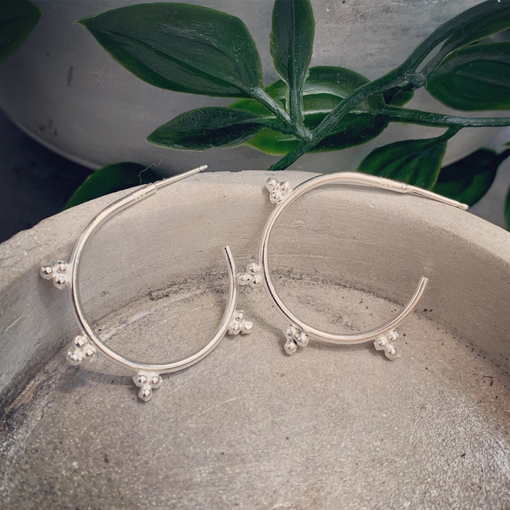 Boho Open Hoops with tiny silver dots