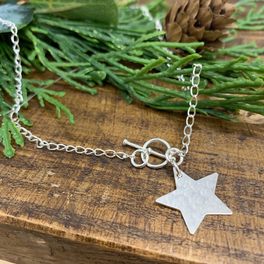 T-Bar Hammered Star Charm Necklace