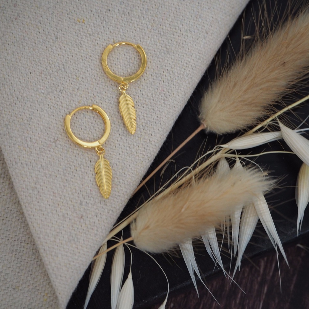 Gold Plated Feather Hoops 