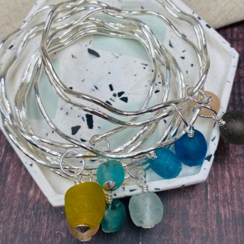 Simple Wave Bangle and Recycled glass beads