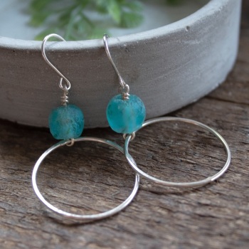 Flattened Hoops with Recycled Glass Beads