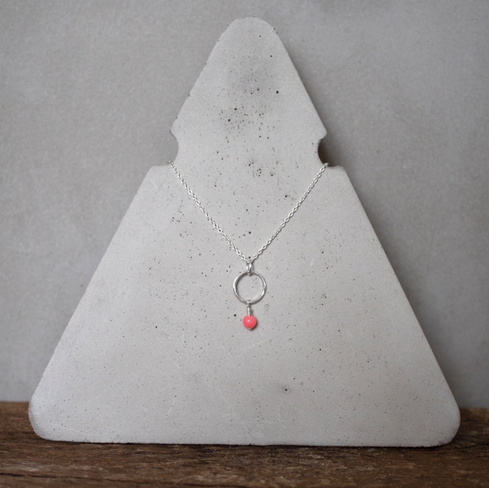 Mini Hoop Necklace with Semi-Precious Bead