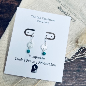 Brushed Silver Disc Earrings with Semi-Precious beads