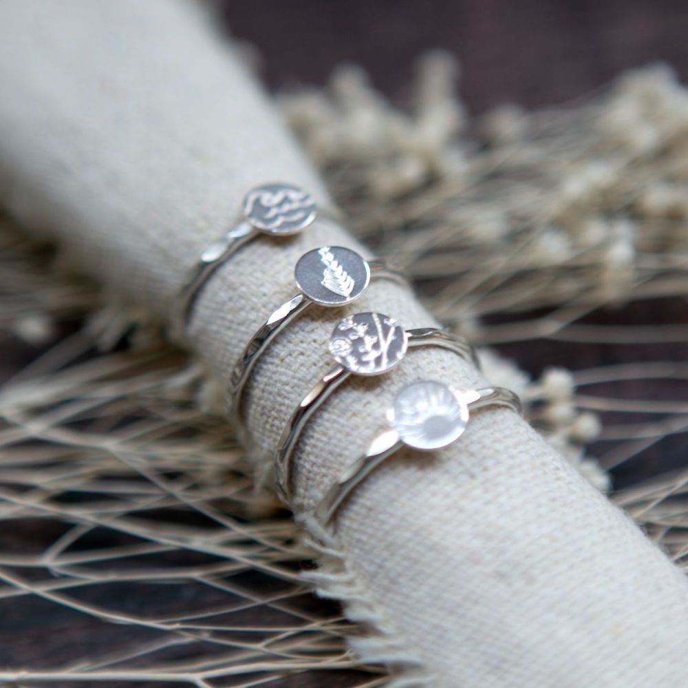 Natural Stamped Disc Rings