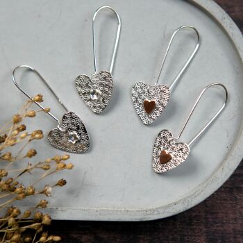 Dangly Heart Earrings on a Kidney Hooks