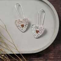 Large Heart Flower Earrings with a Copper Heart