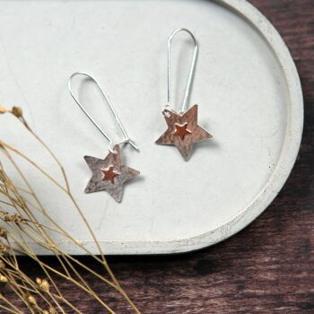 Copper Star Earrings on Kidney Hooks