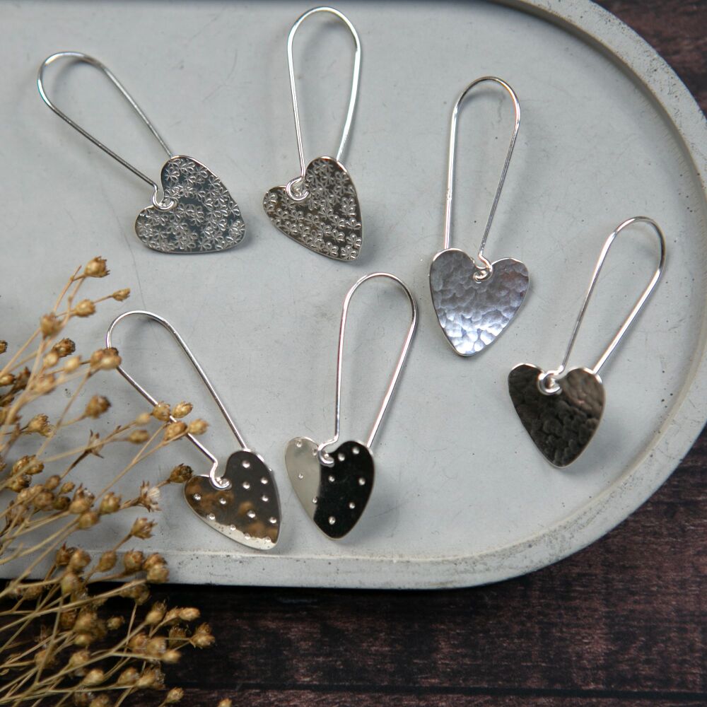 Dangly Heart Earrings on Kidney Hooks 