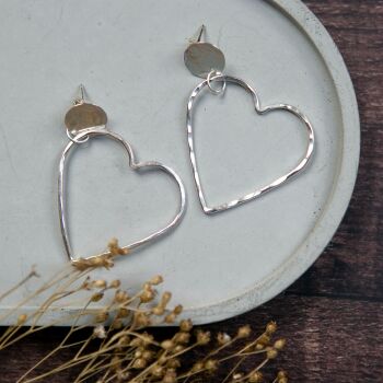 Small Hammered Disc with Large Heart Hoop Earring