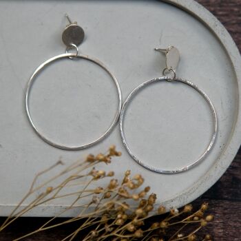 Small Hammered Disc with Large Hoop Earrings