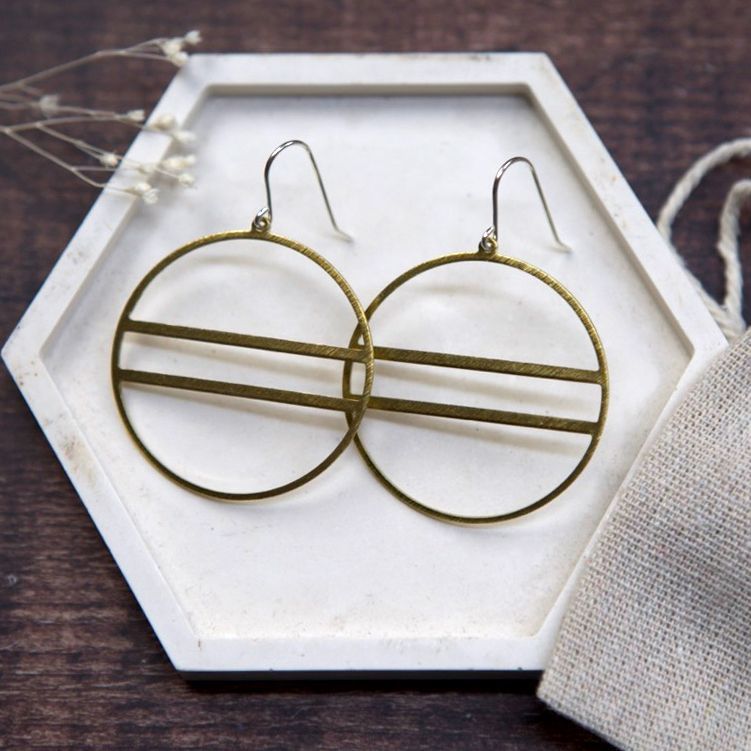 Large Brass Lined Circle Earrings