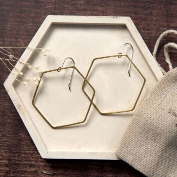 Medium Brass Wire Hexagon Earrings