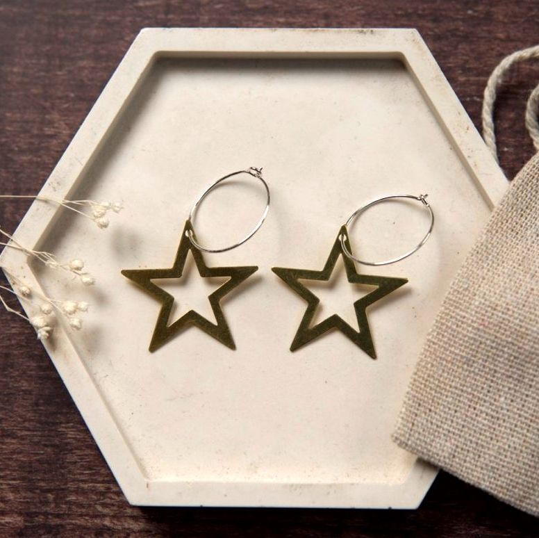 Medium Brass Open Star Earrings