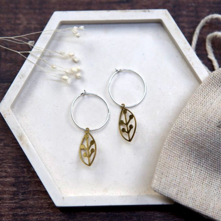 Medium Brass Leaf Cutout Earrings