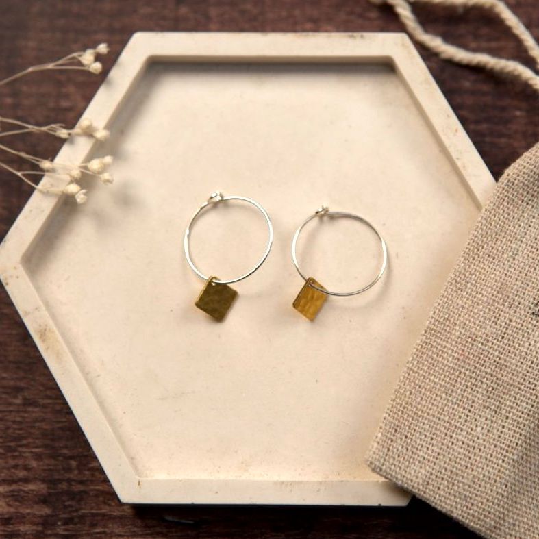 Small Brass Square Earrings