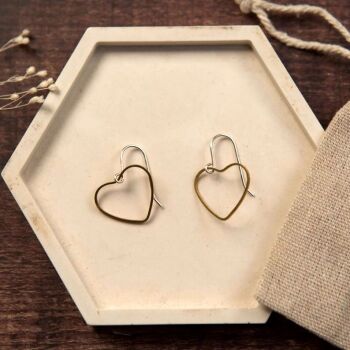 Small Brass Wire Heart Earrings