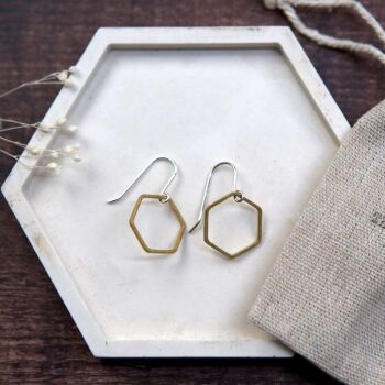 Small Brass Wire Hexagon Earrings