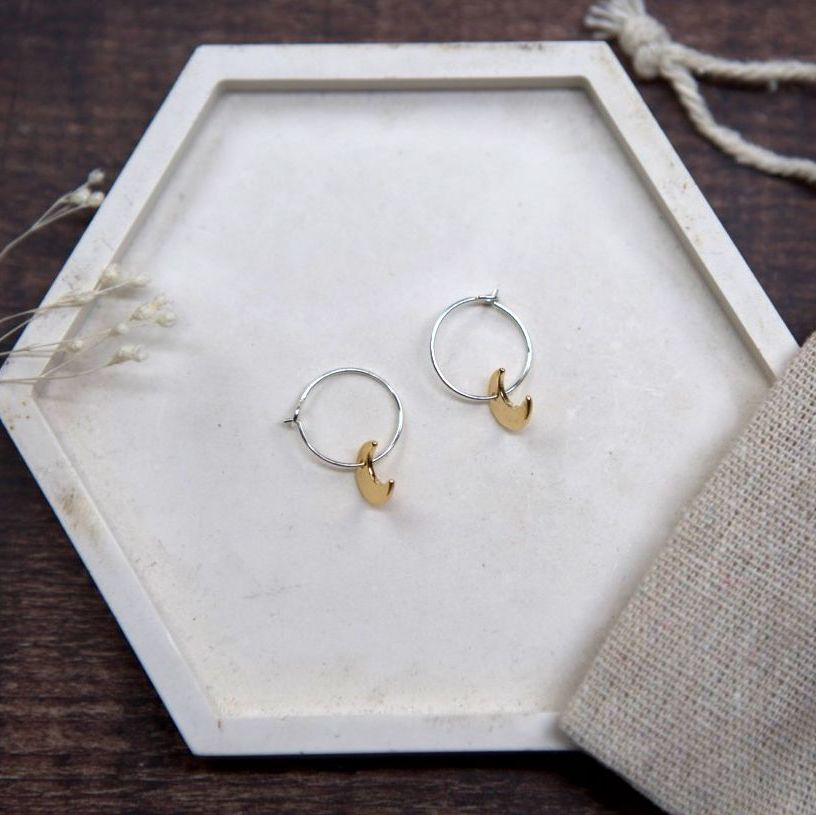 Mini Brass Moon Earrings