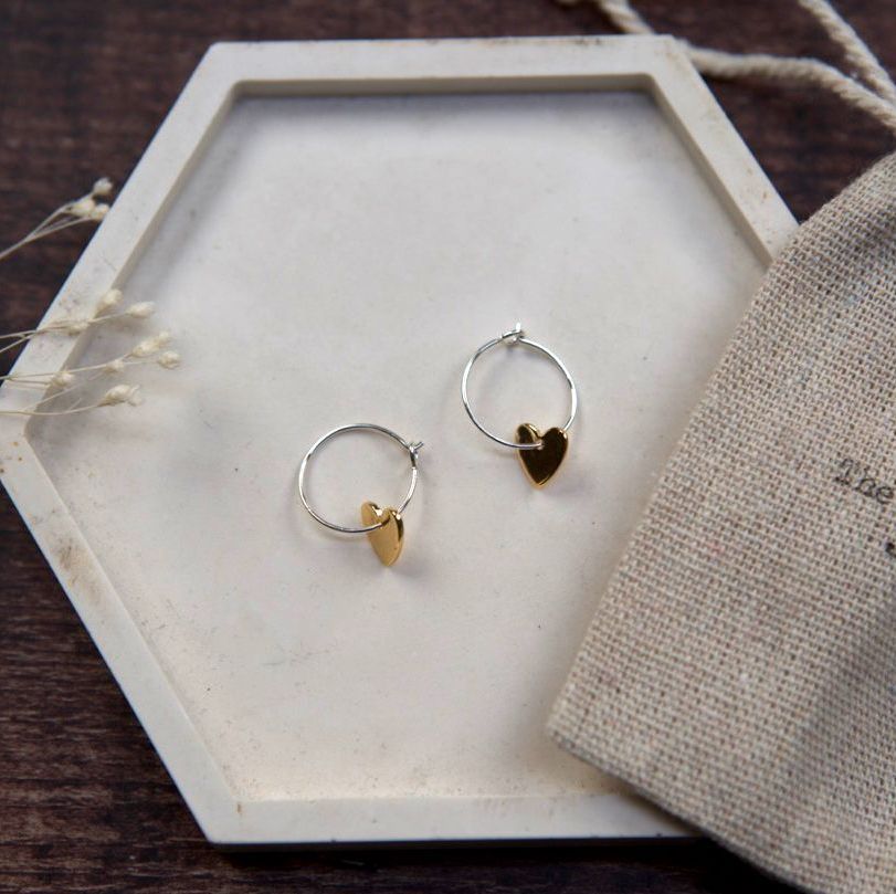 Mini Brass Heart Earrings