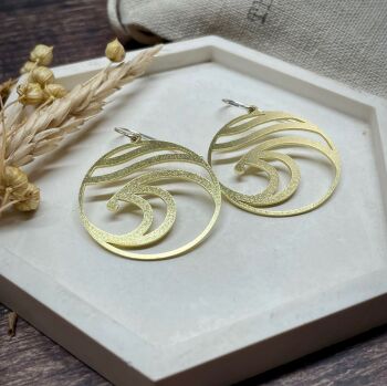 Large Circle Wave Brass Earrings
