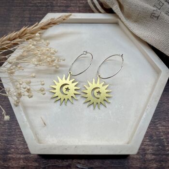 Medium Celestial Sun and Moon Brass Earrings