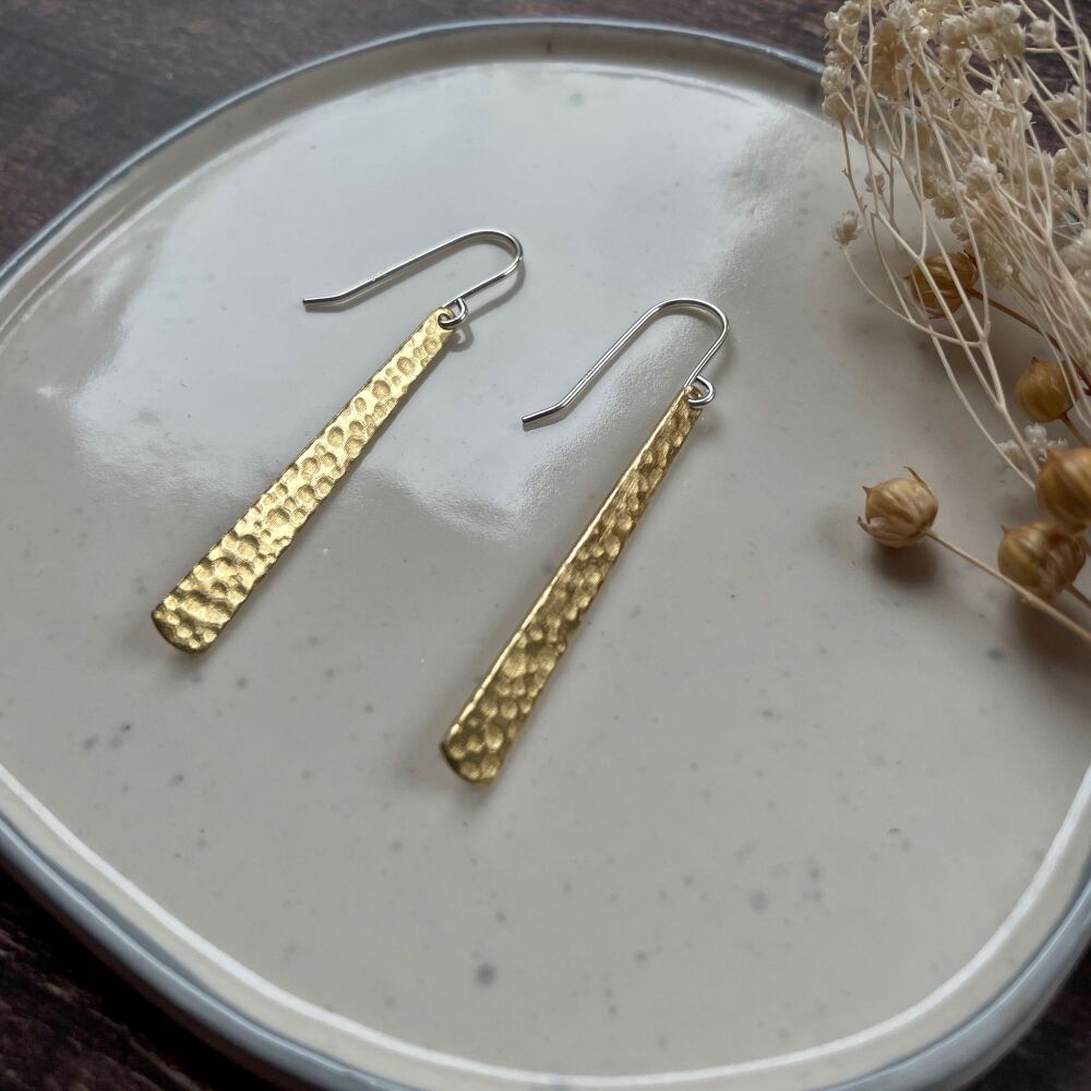 Medium Brass Long  Rectangle Hook Earrings