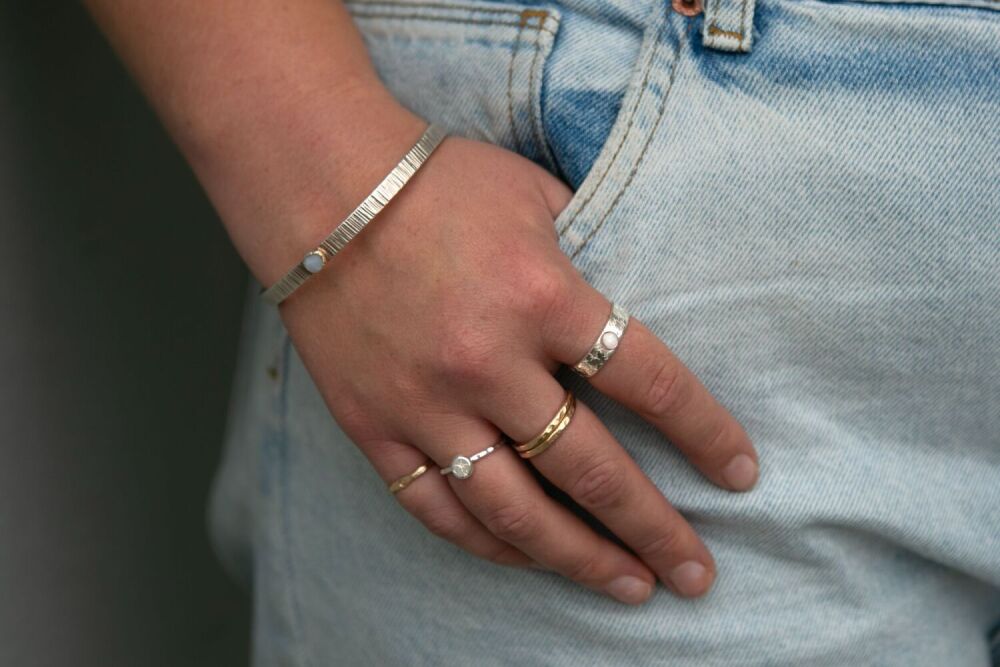 Recycled Pebble Hand Stamped Ring