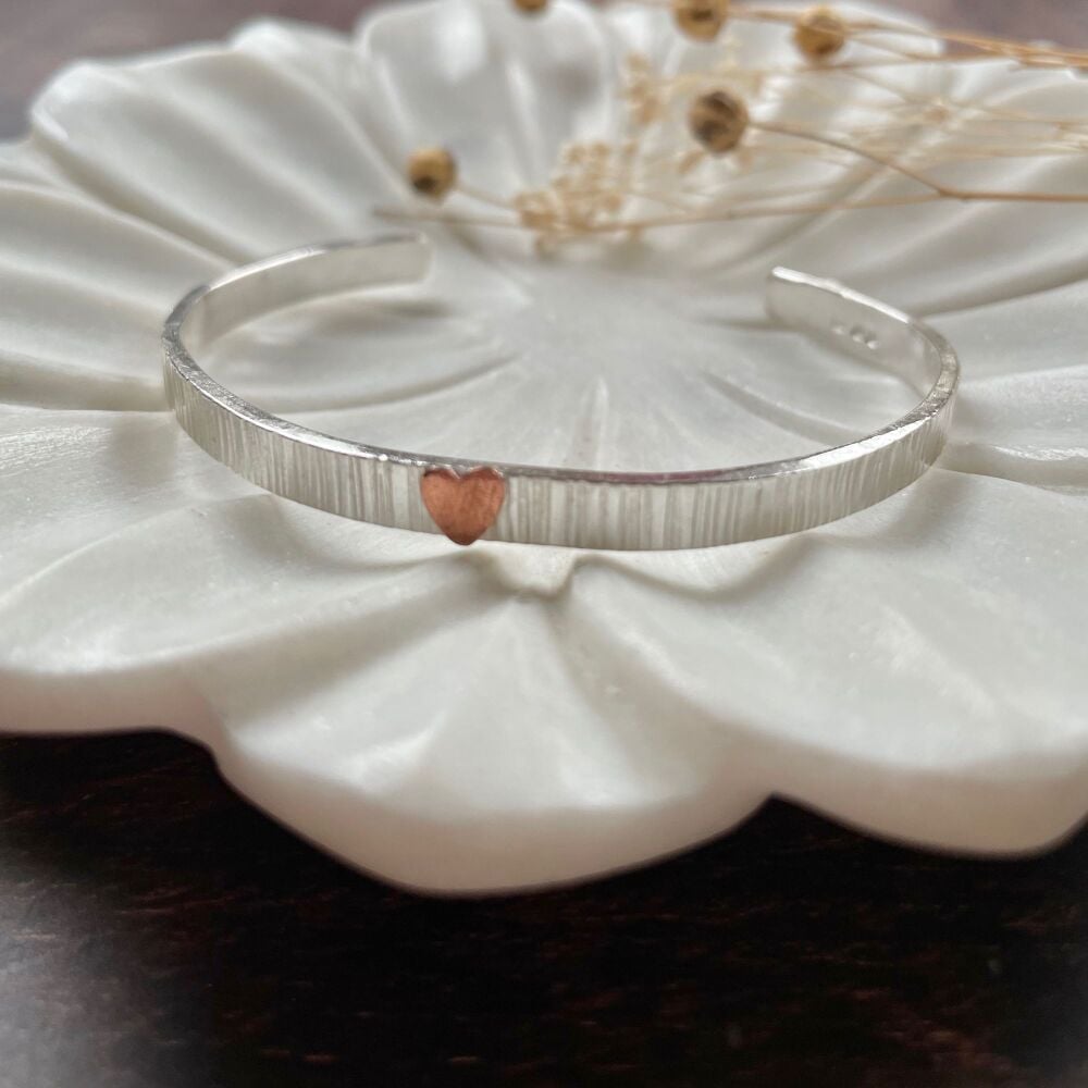 Thicker Cuff Bangle with Heart Finish