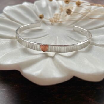 6mm Cuff Bangle with Heart Finish